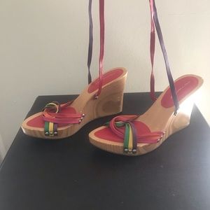 Rainbow wedge sandal w/rainbow wrap leather straps